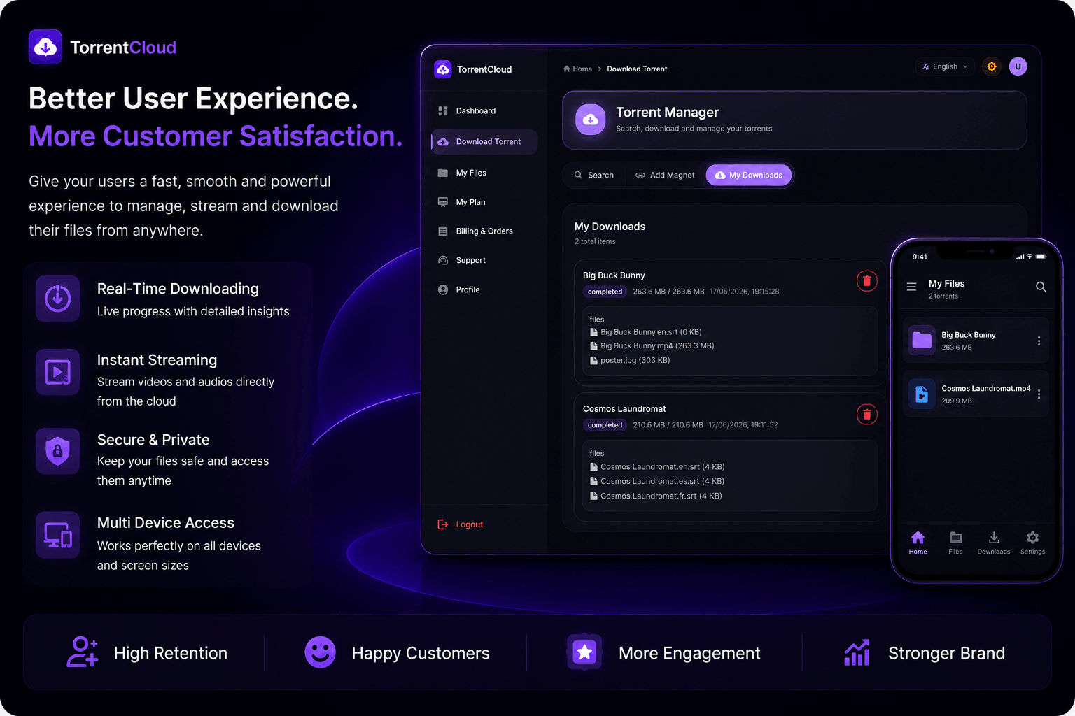 TorrentCloud - Torrent Downloader SaaS with Cloud Storage & File Streaming